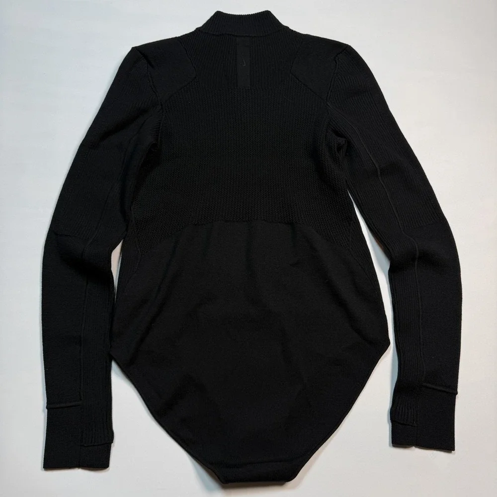 Nike Bodysuit Womens Large Black Ribbed Knit Long Sleeve 1/2 Zip FD8149-010